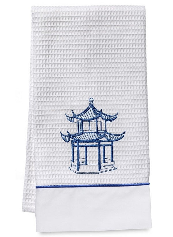 Guest Towel, Waffle Weave & Satin Trim - Pagoda (Blue)