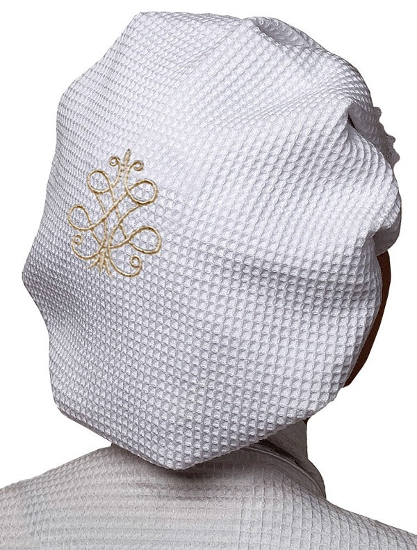 Shower Cap, Waffle Weave, French Scroll (Beige)