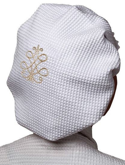 Shower Cap, Waffle Weave, French Scroll (Beige)