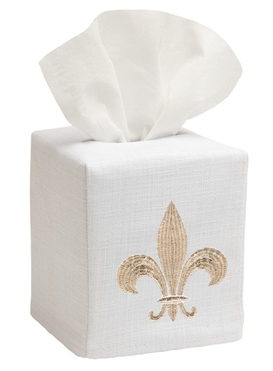 Tissue Box Cover, Fleur de Lis (Beige)