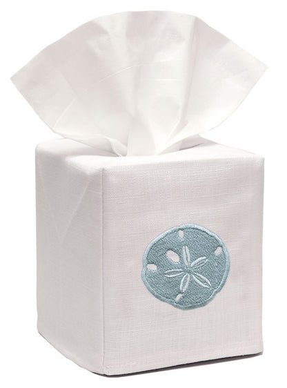 Tissue Box Cover, Linen Cotton - Sand Dollar (Aqua