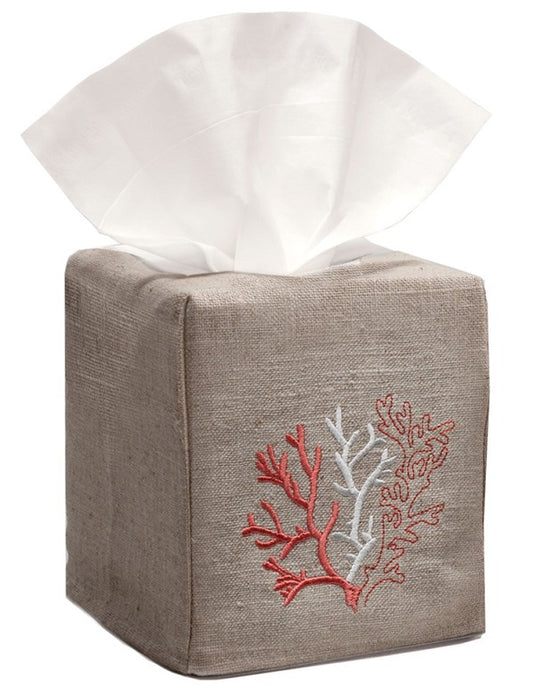 Tissue Box Cover, Natural Linen, Coral (Coral)