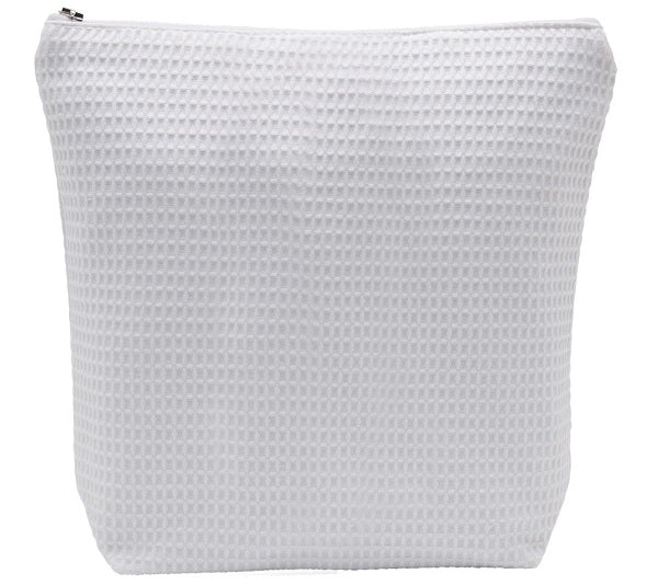 Cosmetic Bag (Large) - White Waffle Weave, Straight Top