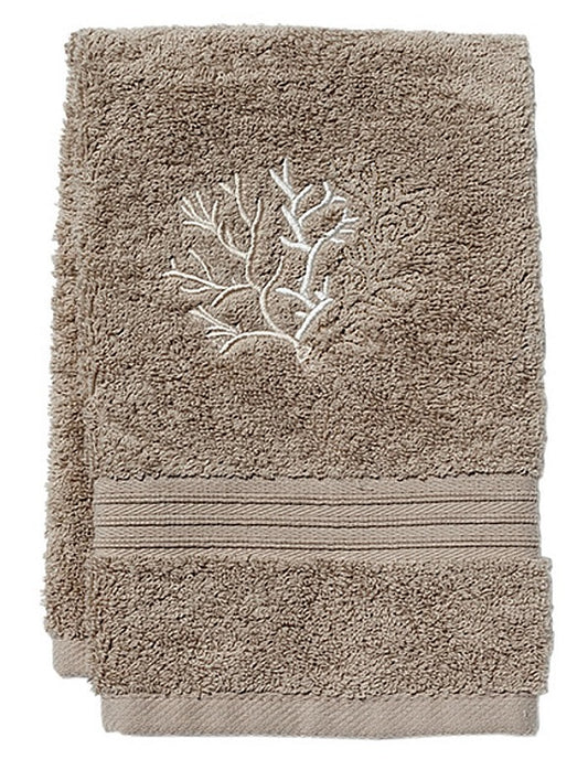 Guest Towel, Taupe Cotton Terry, Coral (Beige)
