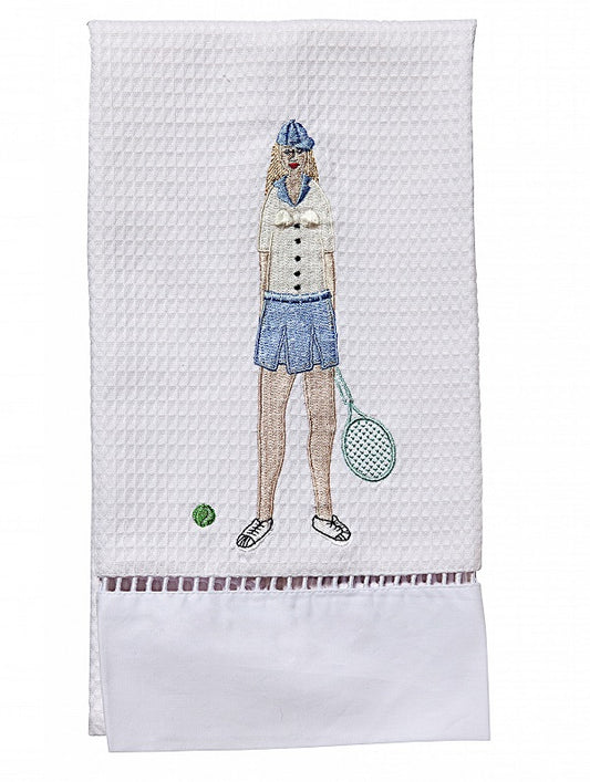 Guest Towel, Waffle Weave, Tennis Lady (Blue)