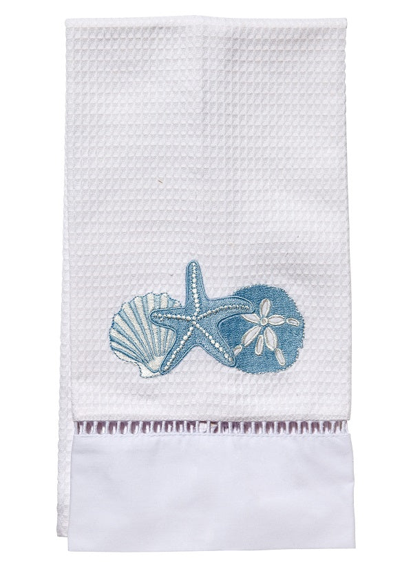 Guest Towel, Waffle Weave, Shell Trio (Duck Egg Blue)
