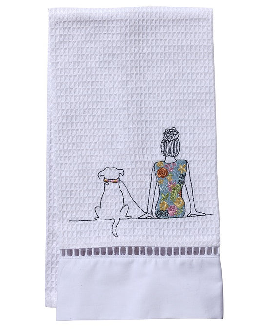 Guest Towel, Waffle Weave, Girl & Dog