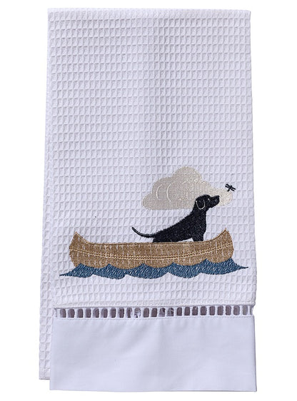 Guest Towel, Waffle Weave, Dog in Boat