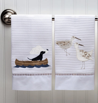 Guest Towel, Waffle Weave, Sandpipers (White/Cream)