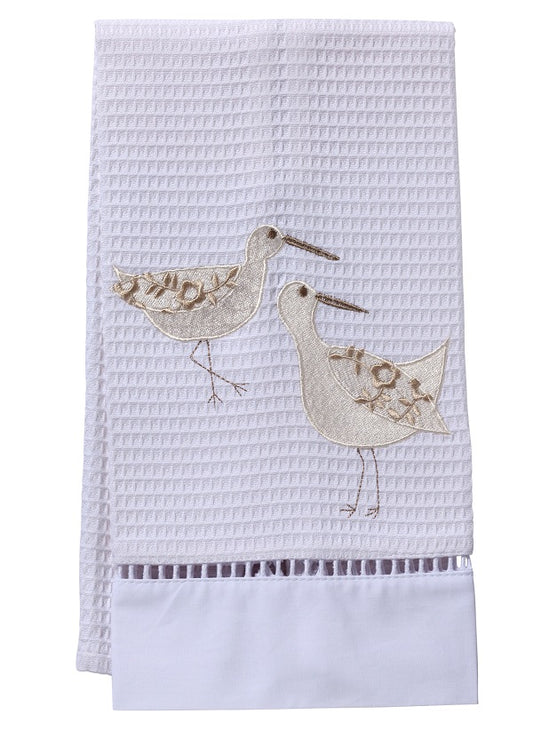 Guest Towel, Waffle Weave, Sandpipers (White/Cream)