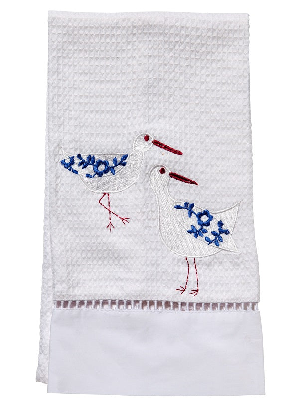Guest Towel, Waffle Weave, Sandpipers (White/Blue)