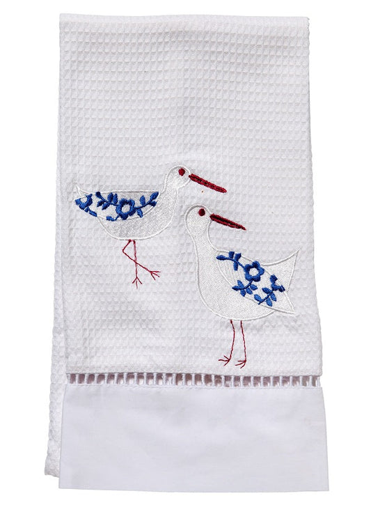 Guest Towel, Waffle Weave, Sandpipers (White/Blue)