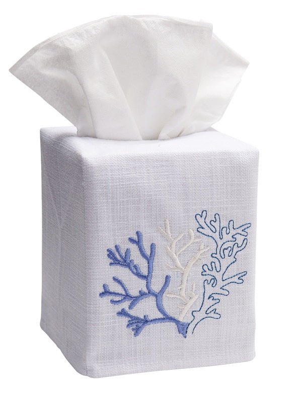Tissue Box Cover, Coral (Blue)
