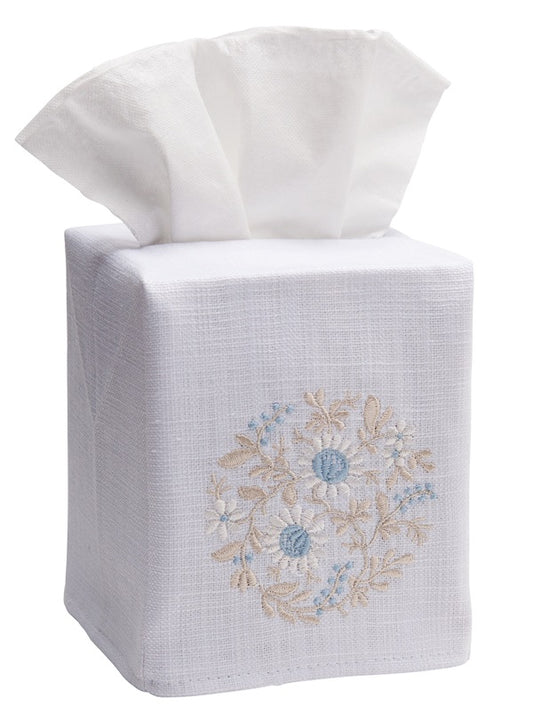 Tissue Box Cover, Flower Wheel (Beige/Duck Egg Blue)