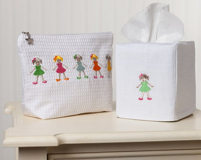 Cosmetic Bag (Large), Waffle Weave, Row of Girls