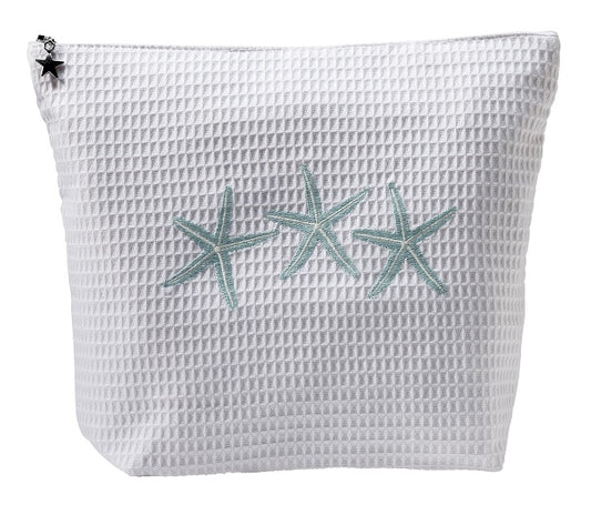 Cosmetic Bag (Large), Waffle Weave - Three Starfish (Aqua)