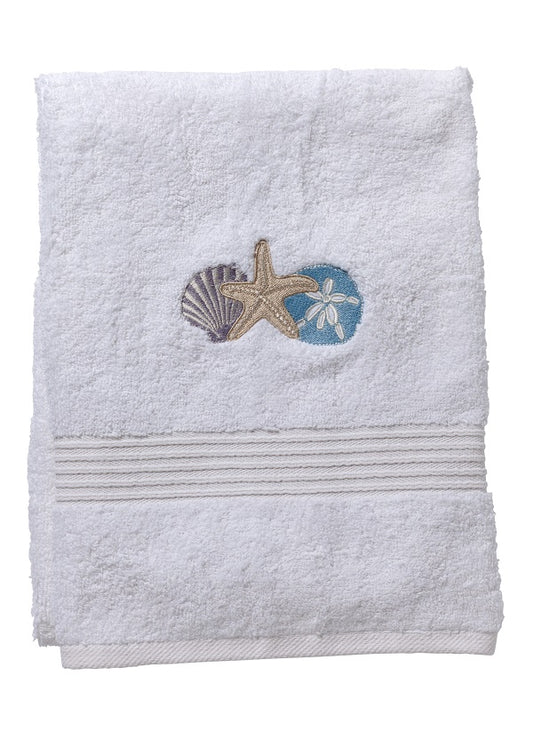 Hand Towel, White Cotton Terry, Shell Trio (Multicolor)