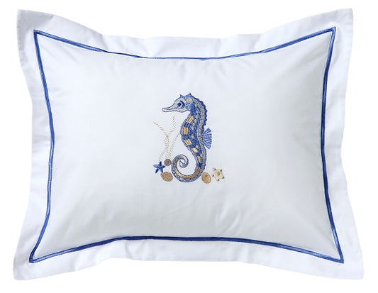 Boudoir Pillow Cover, Seahorse & Shells (Blue)