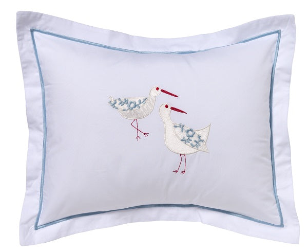 Boudoir Pillow Cover, Sandpipers (White, Duck Egg Blue)