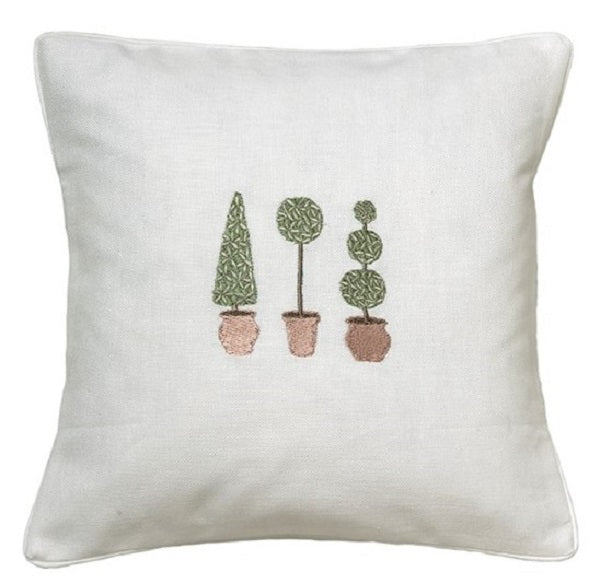 Throw Pillow, Linen / Cotton - Three Topiary Trees (Olive)