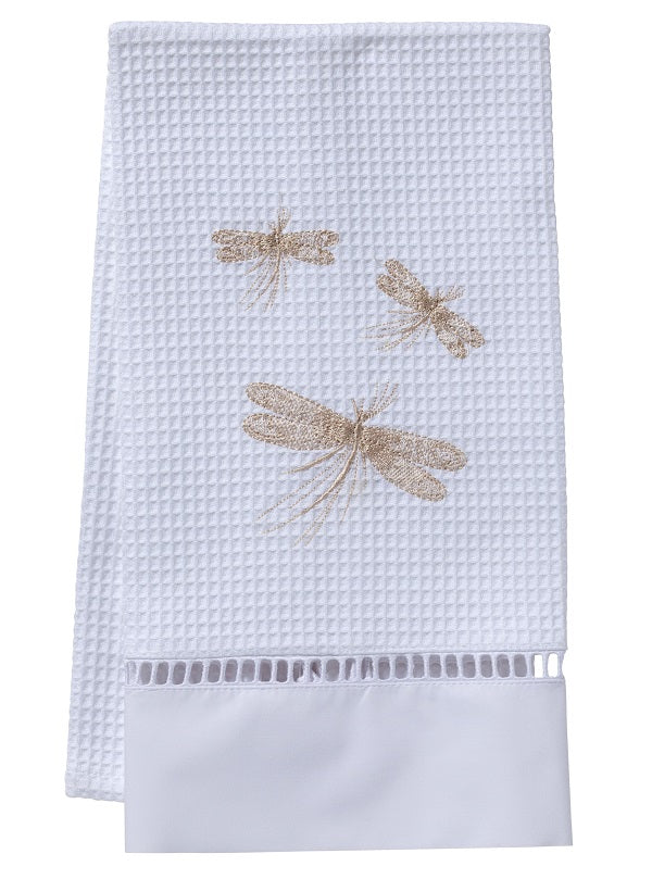 Guest Towel, Waffle Weave, Three Classic Dragonflies (Beige)