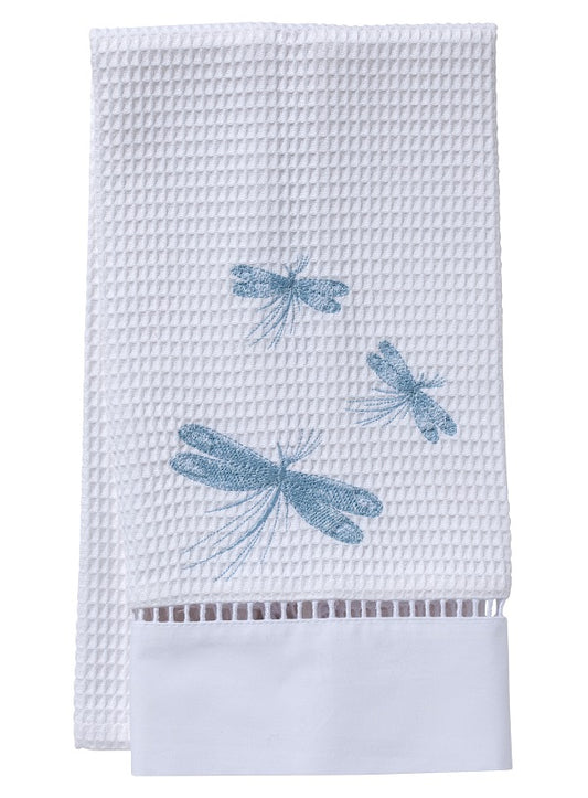 Guest Towel, Waffle Weave - Three Classic Dragonflies (Duck Egg Blue)