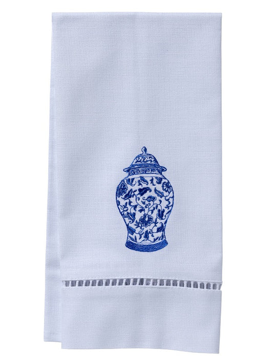 Guest Towel, White Linen/Cotton & Ladder Lace - Ginger Jar (Wide)