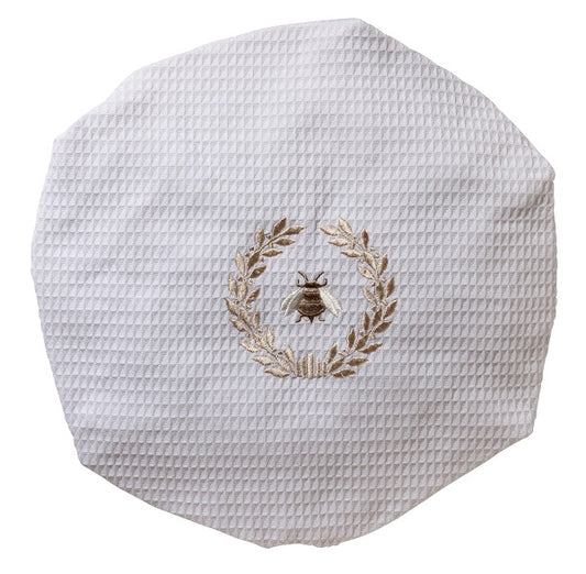 Shower Cap, Waffle Weave, Napoleon Bee Wreath (Beige)