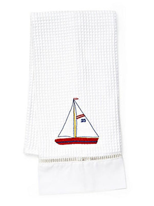 Guest Towel , Waffle Weave, Sailboat (Red, White)