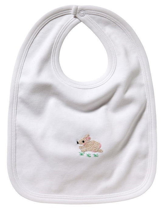 Baby Bib - White Combed Cotton, Embroidered