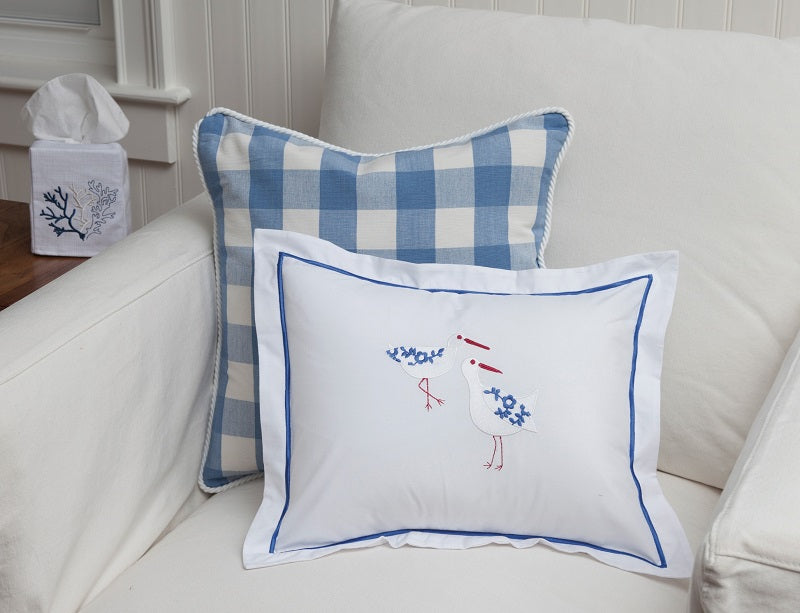 Boudoir Pillow Cover, Sandpipers (White, Duck Egg Blue)