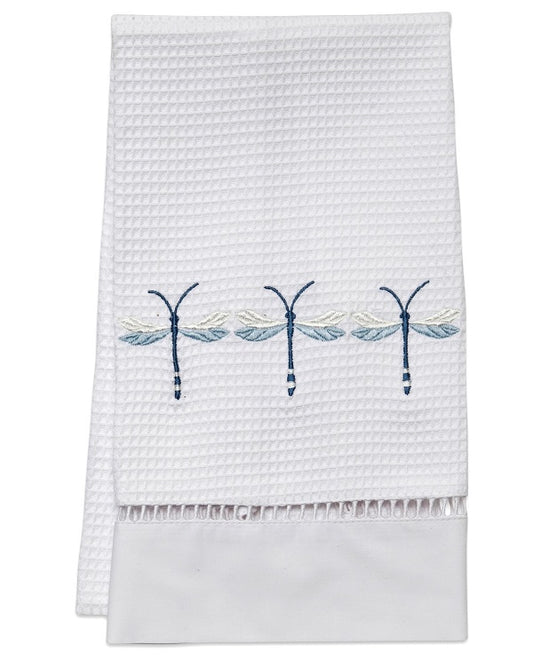 Guest Towel , Waffle Weave, Three Twilight Dragonflies (Blue)