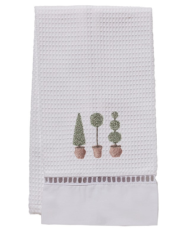 Guest Towel, Waffle Weave, Three Topiary Trees (Olive)