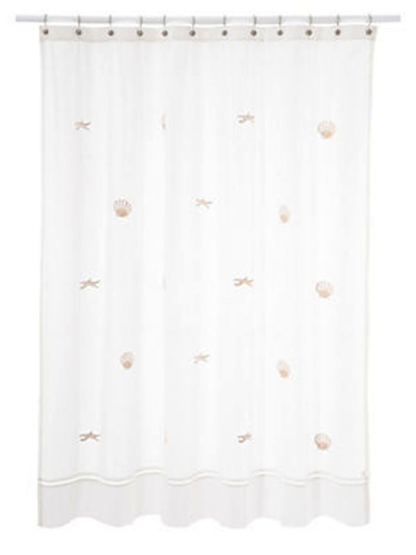 Shower Curtain, Pure Cotton Diamond Pique - Scallops & Starfish (Beige)