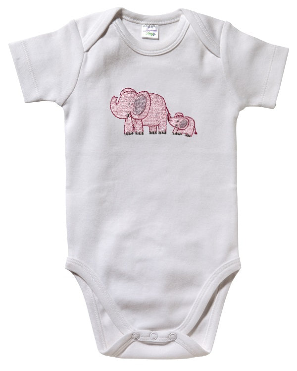 Onesie (Short Sleeve), Elephant & Baby (Pink)