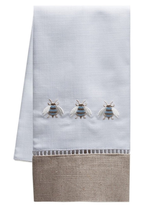 Guest Towel, Combo Linens, Three Napoleon Bees (Duck Egg Blue)