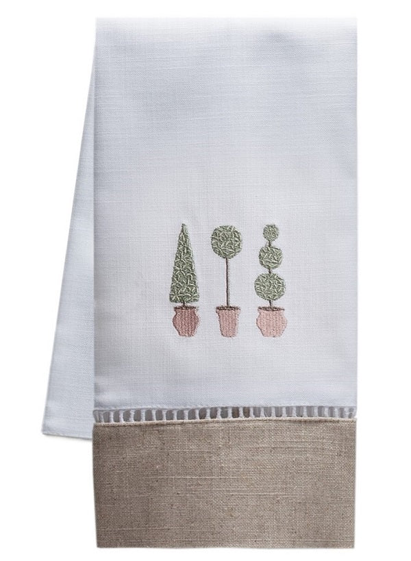 Guest Towel, Combo Linens, Three Topiary Trees (Olive)