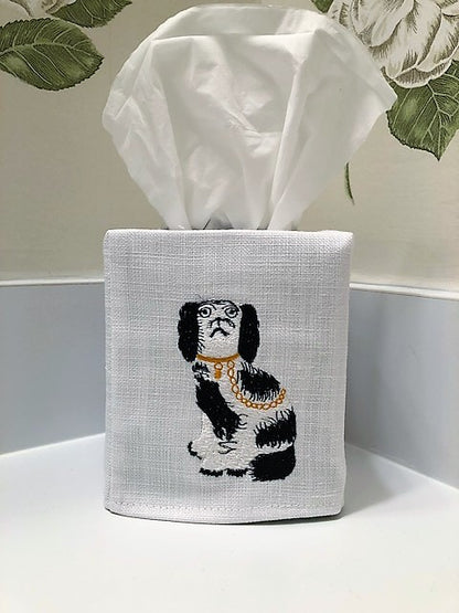 Tissue Box Cover, Staffordshire Dog (Black/White)