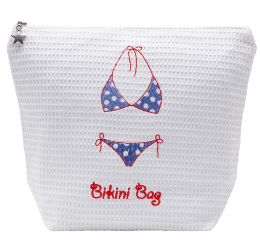 Bikini Bag, Cotton Waffle Weave, Bikini (Blue/Red)