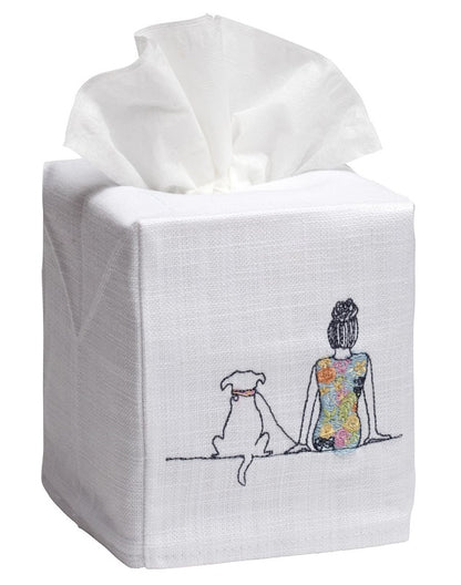 Tissue Box Cover, Girl & Dog