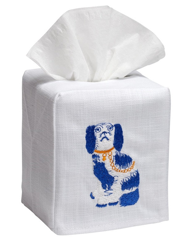 Tissue Box Cover, Staffordshire Dog (Blue)