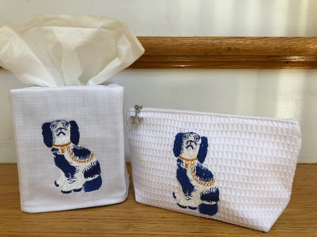 Cosmetic Bag (Small), Waffle Weave, Staffordshire Dog (Blue)