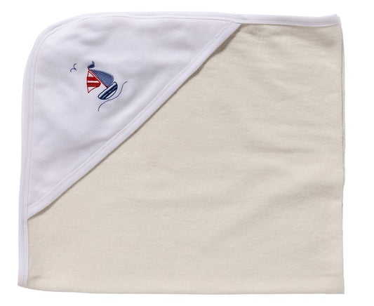 Baby Hooded Towel, Sailboat & Seagull (Blue)