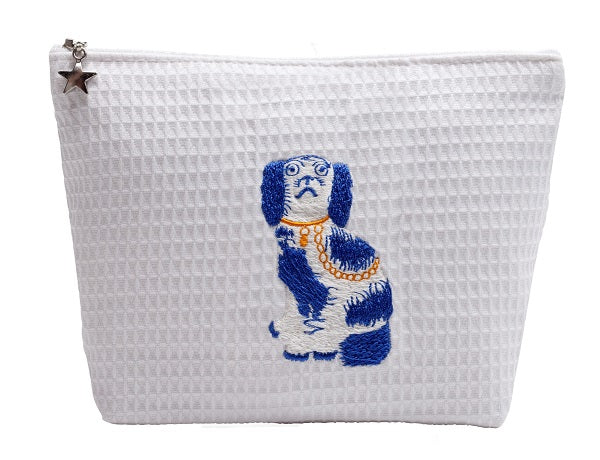 Cosmetic Bag (Medium), Waffle Weave, Staffordshire Dog (Blue)