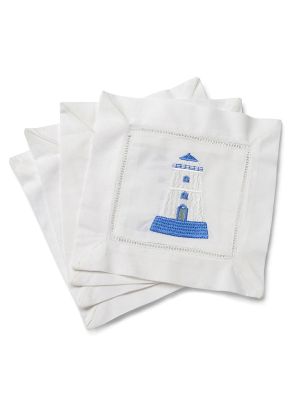 Cocktail Napkins, Lighthouse (Blue, White), Set of 4