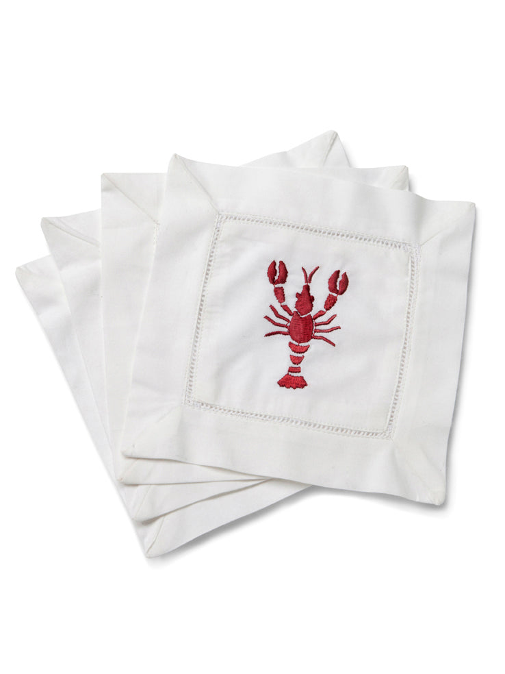 Cocktail Napkins, Cotton, Lobster (Red). Set of 4