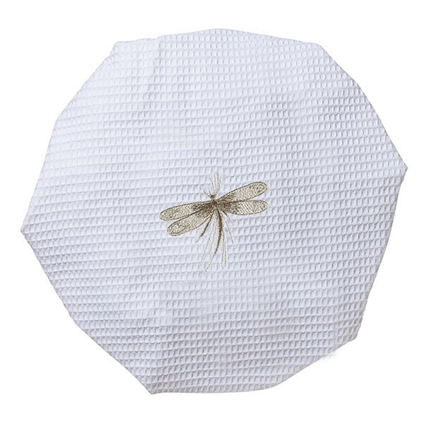 Shower Cap, Waffle Weave, Classic Dragonfly (Beige)