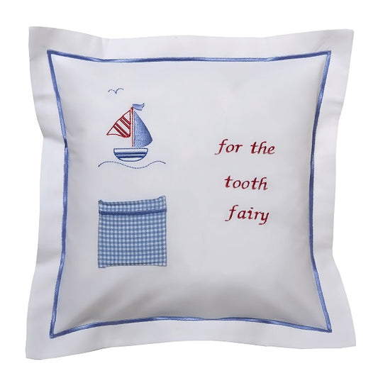 Tooth Fairy Pillow Cover, Sailboat & Seagull (Blue)