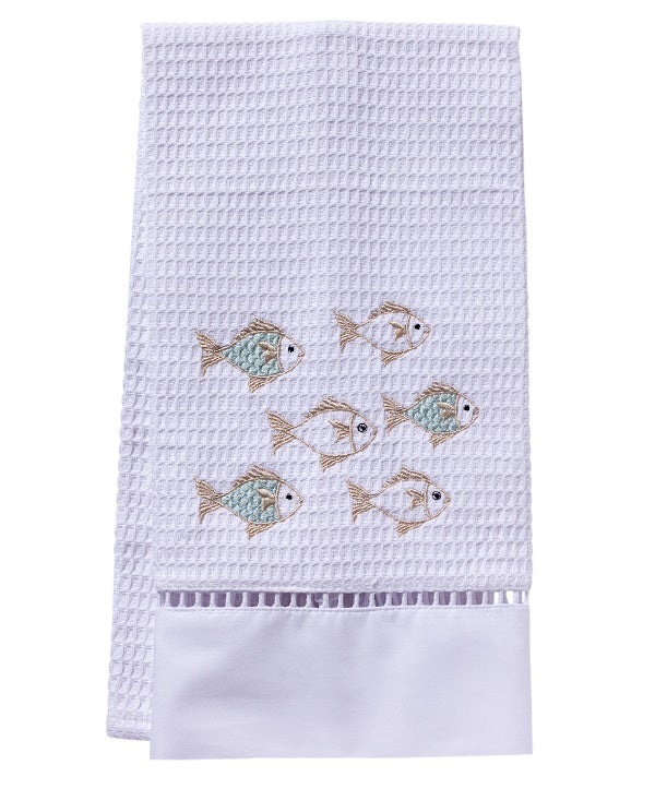 Guest Towel, Waffle Weave, School of Fish (Aqua)