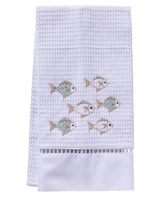 Guest Towel, Waffle Weave, School of Fish (Aqua)